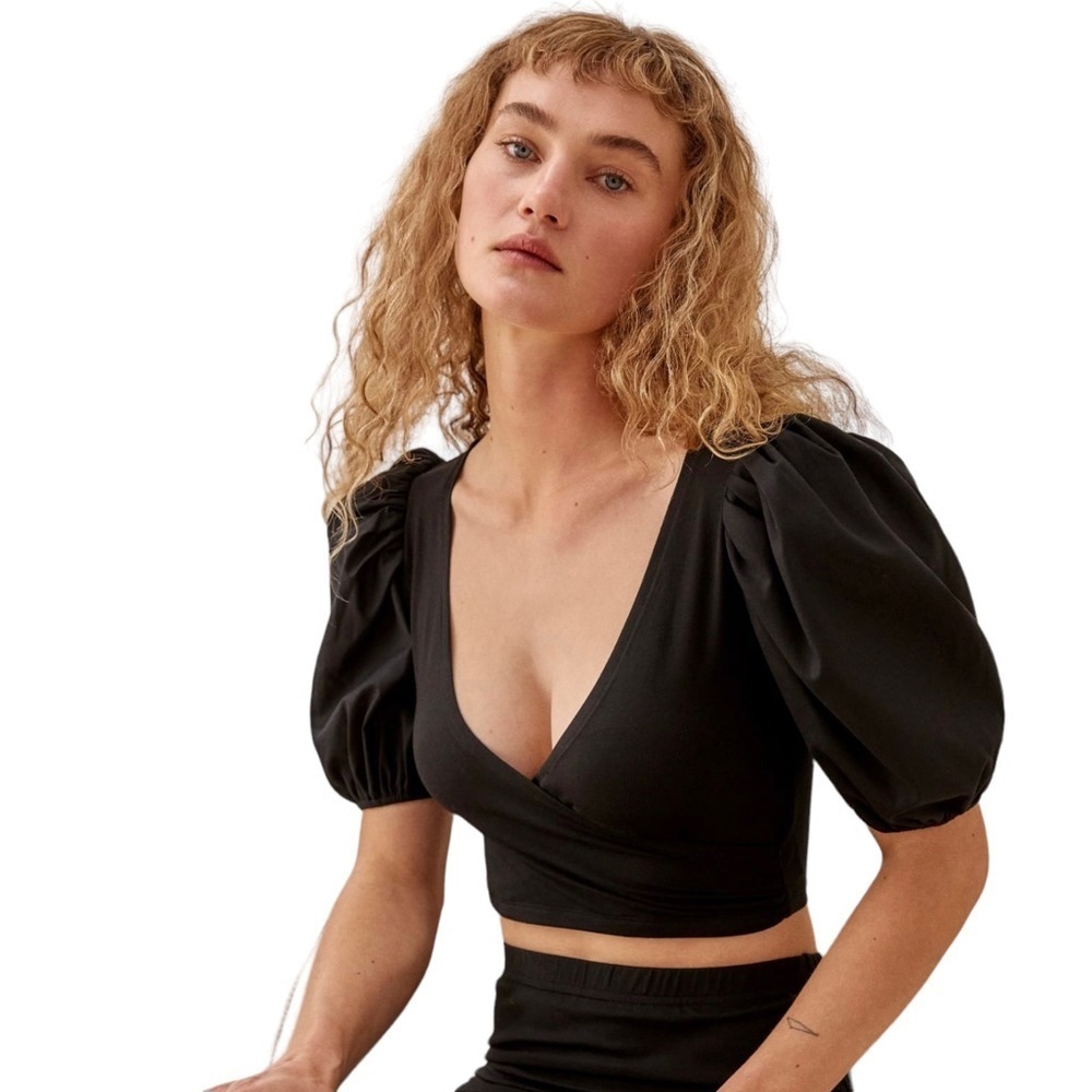 REFORMATION Kathryn Cropped Wrap Blouse